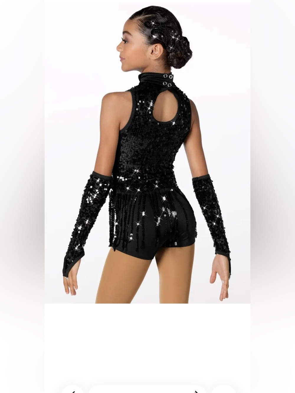 Weissman Black Sequin Putting on the Ritz Costume with Fringe, Gloves, Hairpiece